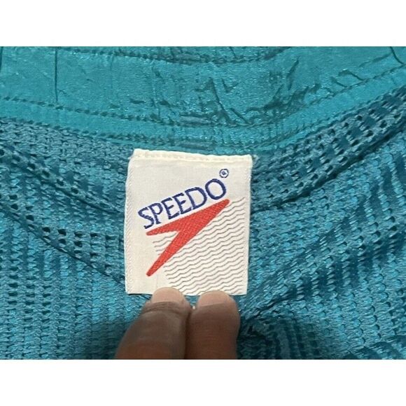 Vintage Speedo Swim Trunks Size Large Lined High Waist Drawstring Pockets Blue - Picture 3 of 4